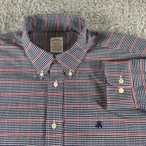 Brooks Brothers Madison Fit Mens XL Stretch Plaid Button Down Shirt Navy